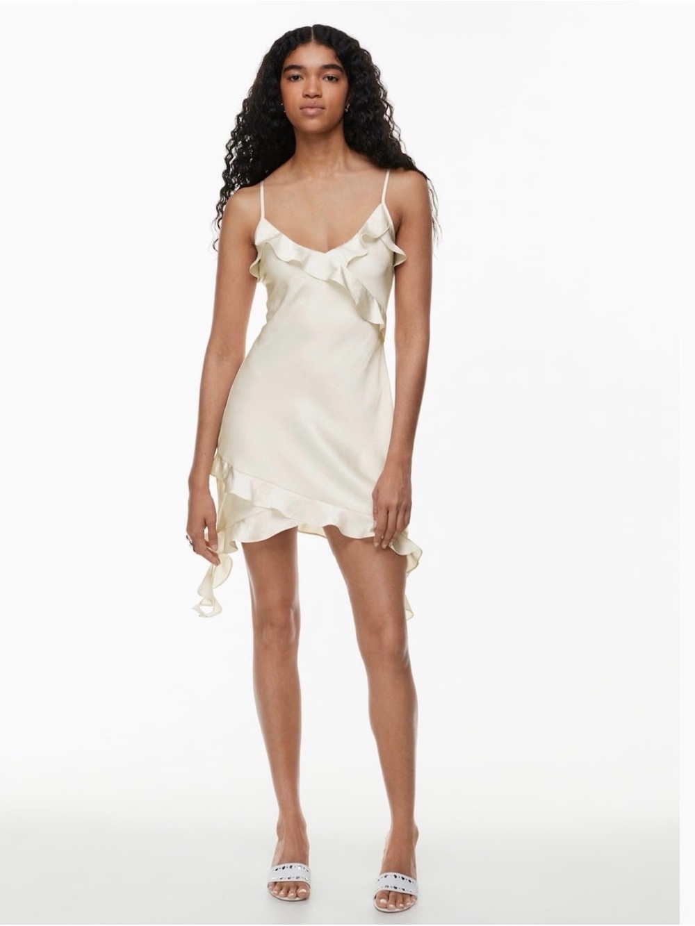 Wilfred Satin Ruffle Slip Dress in Cream